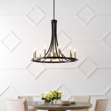 Dante Modern Iron Adjustable Wagon Wheel LED Chandelier with Downlight - JONATHAN Y